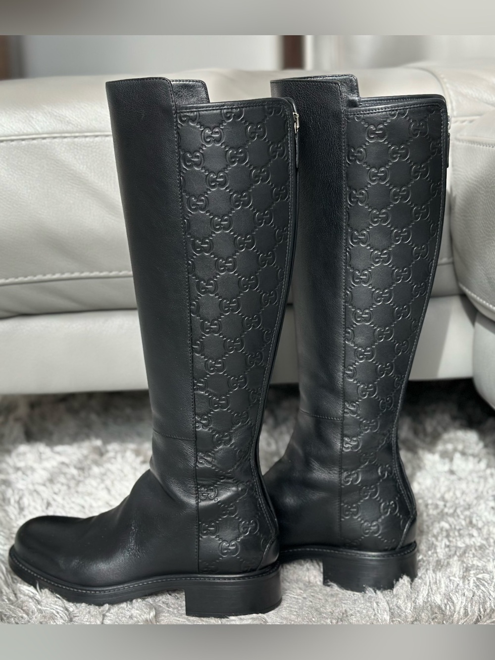 Gucci Black Embossed Leather Over-the-Knee Boots
